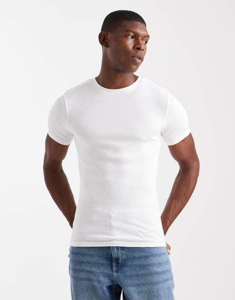 ASOS DESIGN Essentials muscle fit t-shirt in white rib - view 1