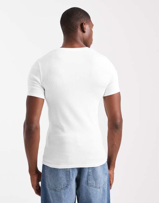 ASOS DESIGN essentials muscle fit T-shirt in white rib, 3 of 5