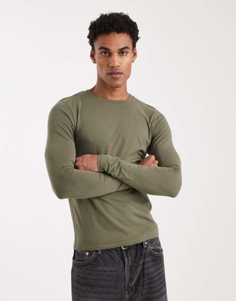 ASOS DESIGN - Essentials - Muscle fit T-shirt met lange mouwen in kaki - view 1