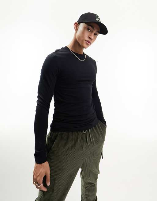 ASOS DESIGN - Essentials - Muscle-fit T-shirt met lange mouwen in zwart