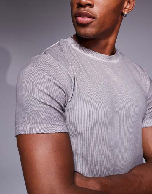 ASOS DESIGN essentials muscle fit t-shirt t-shirt in washed black rib , 2 of 4