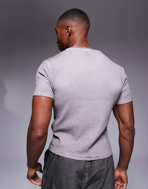 ASOS DESIGN essentials muscle fit t-shirt t-shirt in washed black rib , 4 of 4