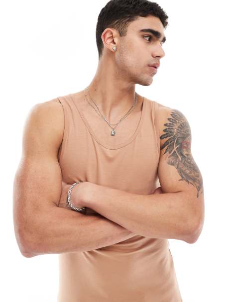 ASOS DESIGN essentials muscle fit tank in tan - view 1