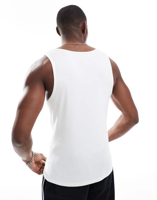 ASOS DESIGN Essentials muscle fit vest in white rib, 4 of 4