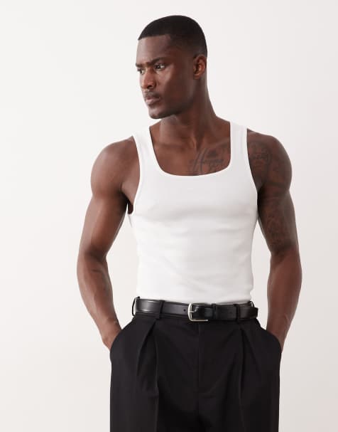 ASOS DESIGN Essentials muscle fit vest with square neck in white rib - view 1
