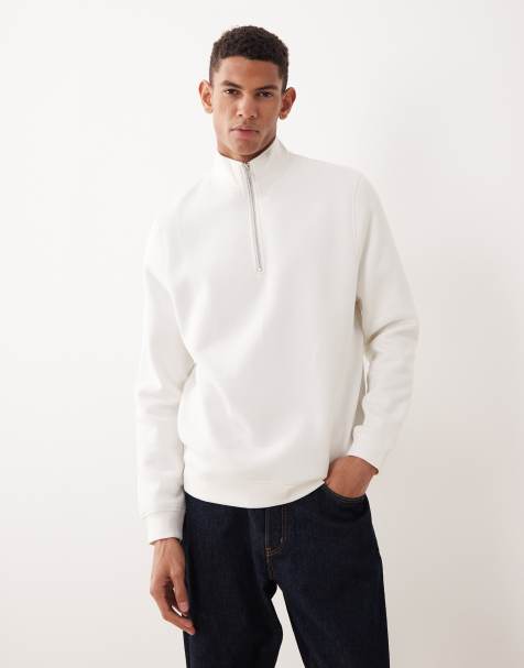 ASOS DESIGN – Essentials – Naturvit sweatshirt med kort dragkedja - view 1