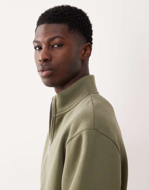 ASOS DESIGN – Essentials – Olivgrön sweatshirt med avslappnad passform och kort dragkedja, 4 av 5