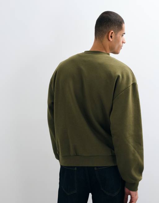 ASOS DESIGN essentials Oversize-Sweatshirt mit Henley-Ausschnitt in Olivgrün, 5 von 5