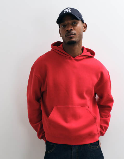 ASOS DESIGN essentials oversized boxy hoodie in red - view 1