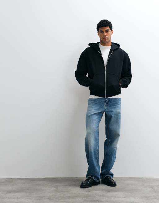 ASOS DESIGN essentials oversized boxy hoodie met rits in zwart, 2 van 5