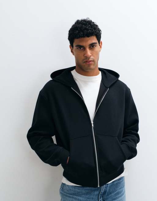 ASOS DESIGN essentials oversized boxy hættetrøje med lynlås foran i sort, 1 af 5