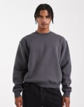[ASOS DESIGN] ASOS DESIGN essentials oversized boxy sweatshirt in washed black-Grey M Asphalt