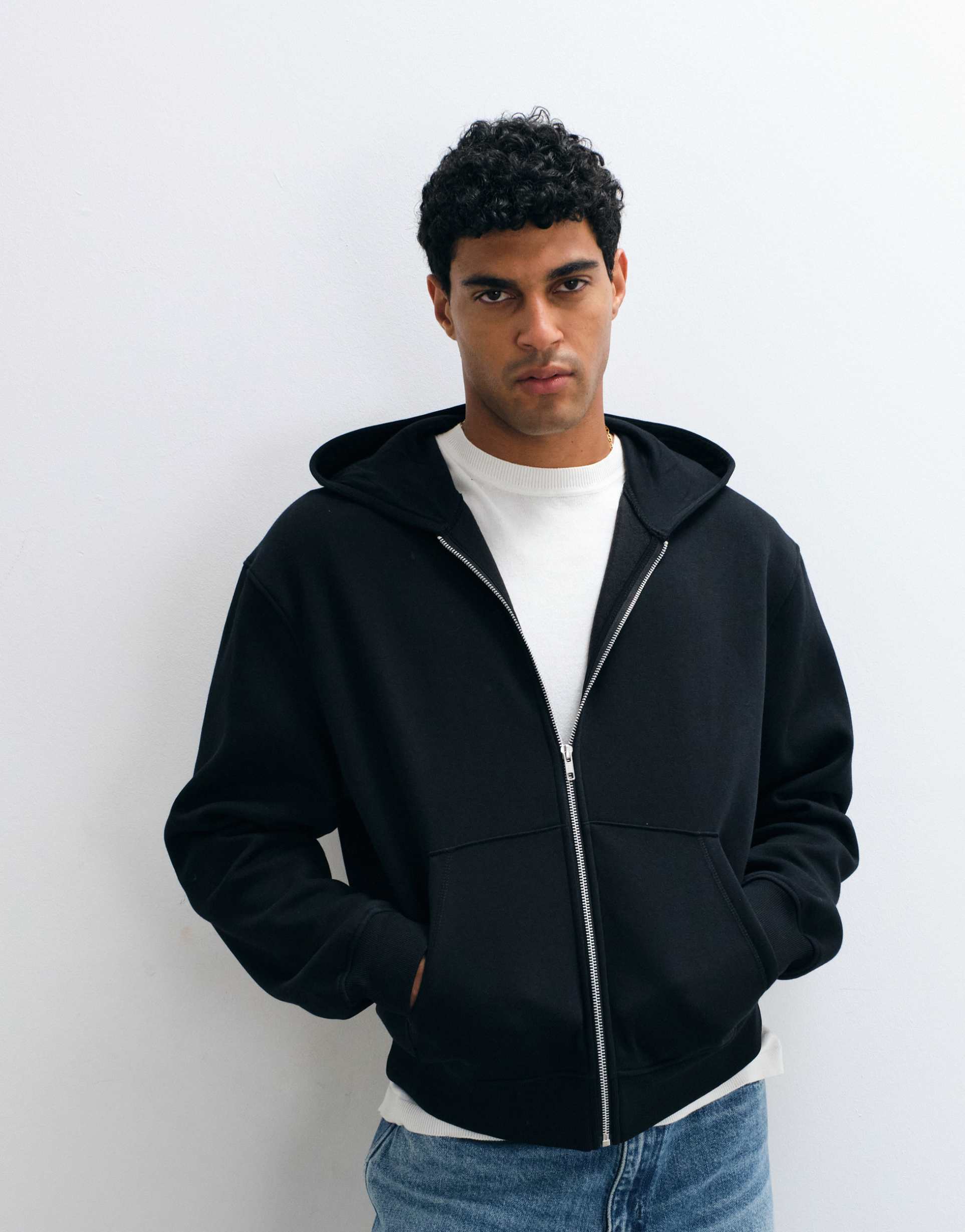 ASOS DESIGN essentials oversized boxy zip through hoodie in black