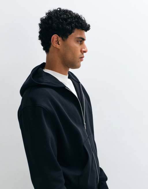 ASOS DESIGN essentials oversized boxy zip through hoodie in black, 5 of 5