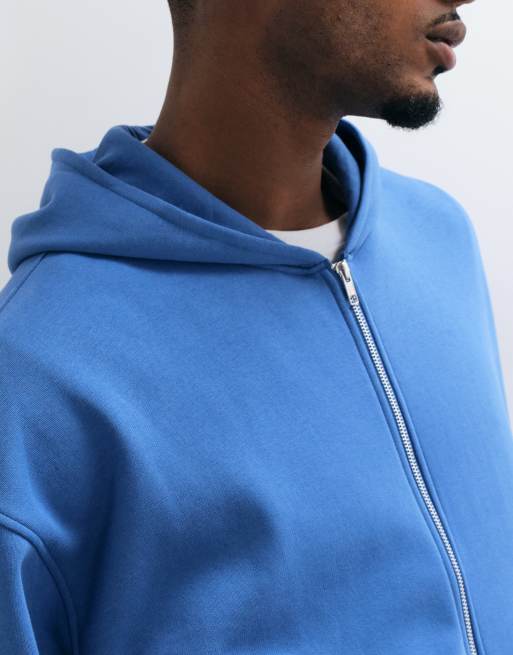 ASOS DESIGN essentials oversized boxy zip through hoodie in blue, 2 of 5