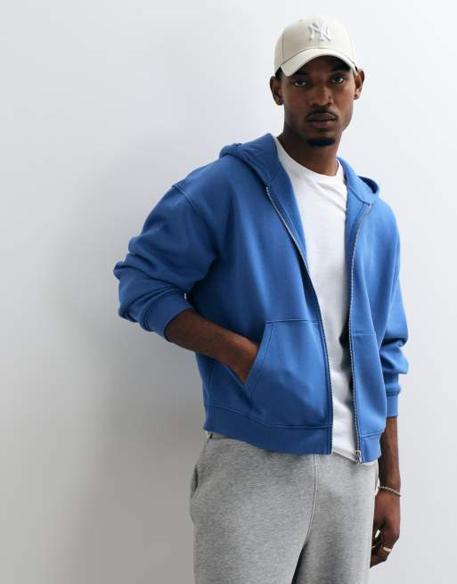 ASOS DESIGN essentials oversized boxy zip through hoodie in Delft, 3 of 5