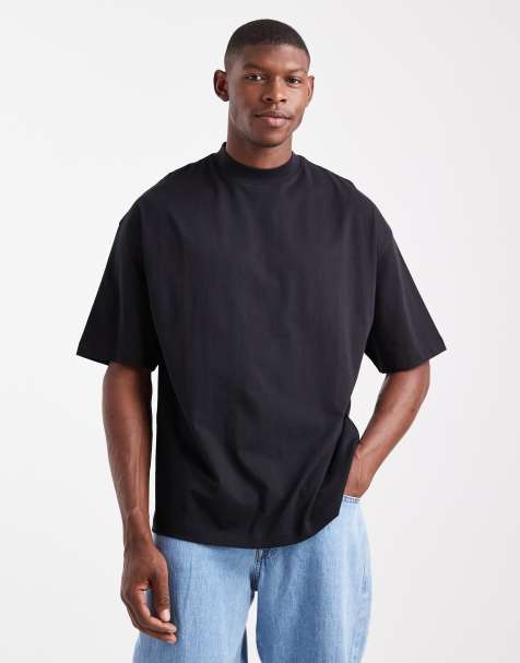 ASOS DESIGN Essentials oversized high neck t-shirt in black - view 1