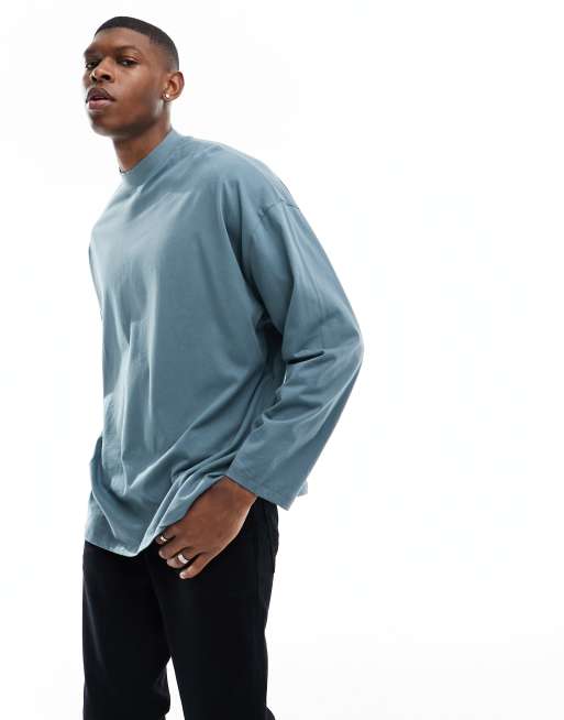 ASOS DESIGN - Essentials - Oversized hoogsluitend T-shirt met lange mouwen in donkergroen