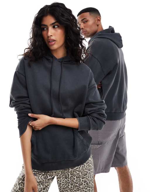 ASOS DESIGN - Essentials - Oversized hættetrøje i sort syrevask