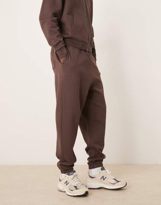 ASOS DESIGN essentials oversized joggers in brown , 2 of 5