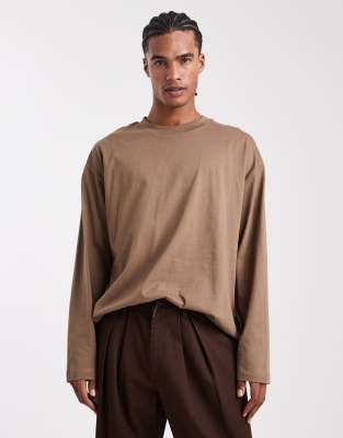 Asos Design Essentials Oversized Long Sleeve T-shirt In Brown
