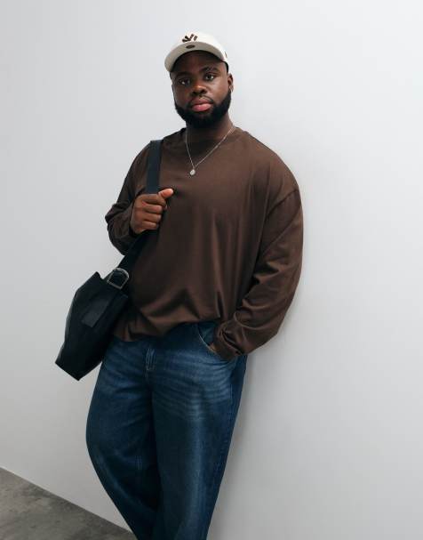 ASOS DESIGN Essentials oversized long sleeve t-shirt in brown - view 1