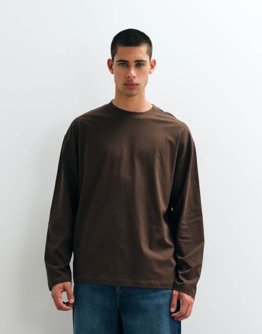 ASOS DESIGN Essentials oversized long sleeve t-shirt in brown, 3 of 5