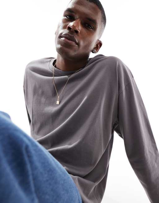 ASOS DESIGN essentials oversized long sleeve T-shirt in charcoal