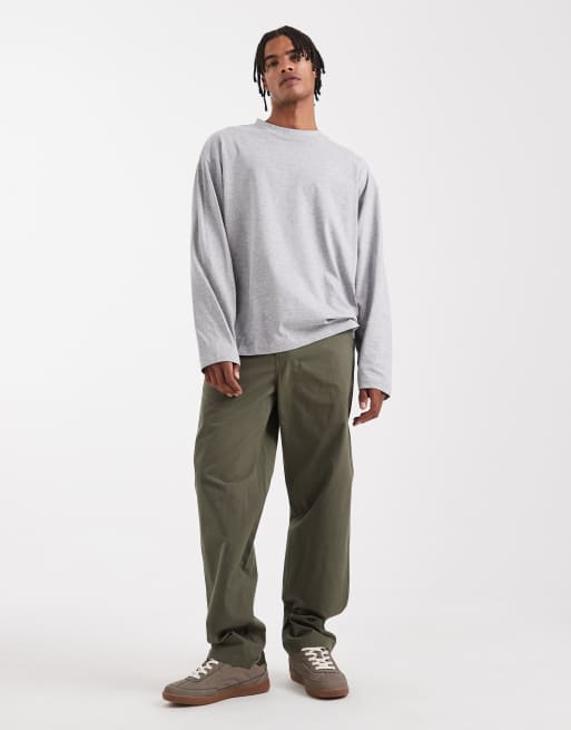 ASOS DESIGN – Langärmliges Basic-Oversize-T-Shirt in Grau meliert