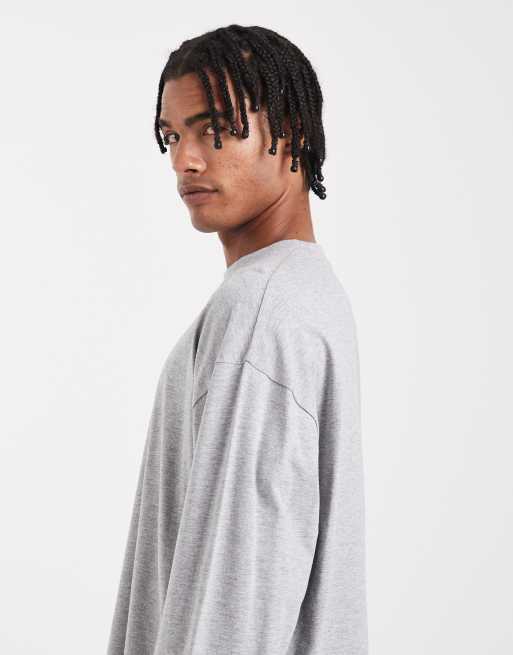 ASOS DESIGN – Langärmliges Basic-Oversize-T-Shirt in Grau meliert