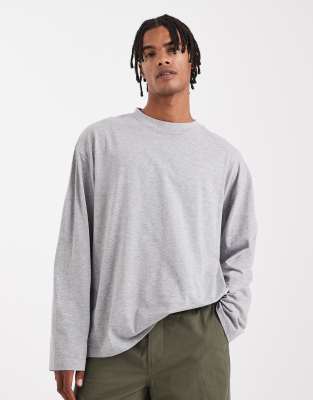 Asos Design Essentials Oversized Long Sleeve T-shirt In Gray