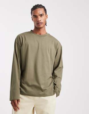Asos Design Essentials Oversized Long Sleeve T-shirt In Green