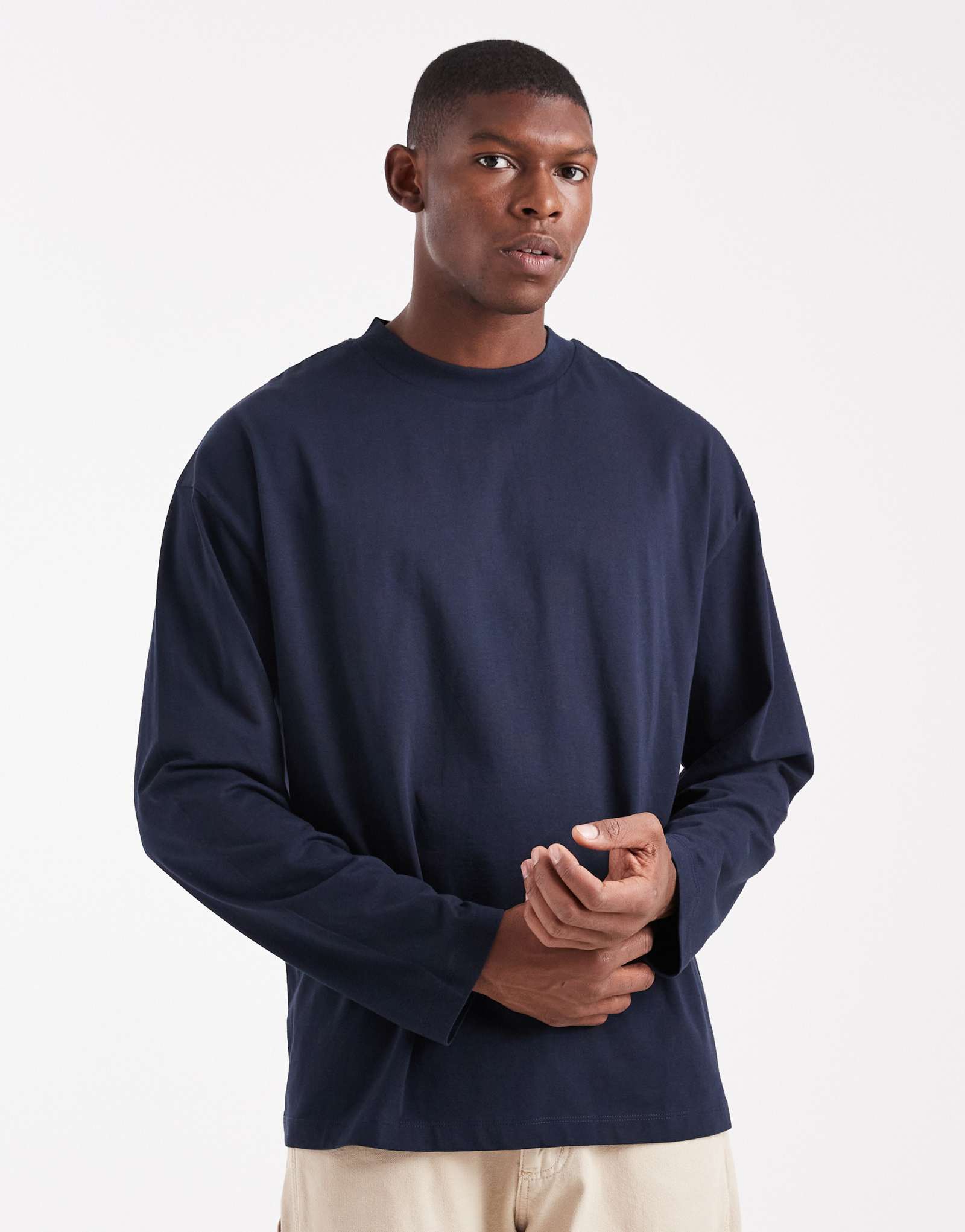 Футболка ASOS DESIGN essentials оверсайз с длинным рукавом темно-синего цвета
