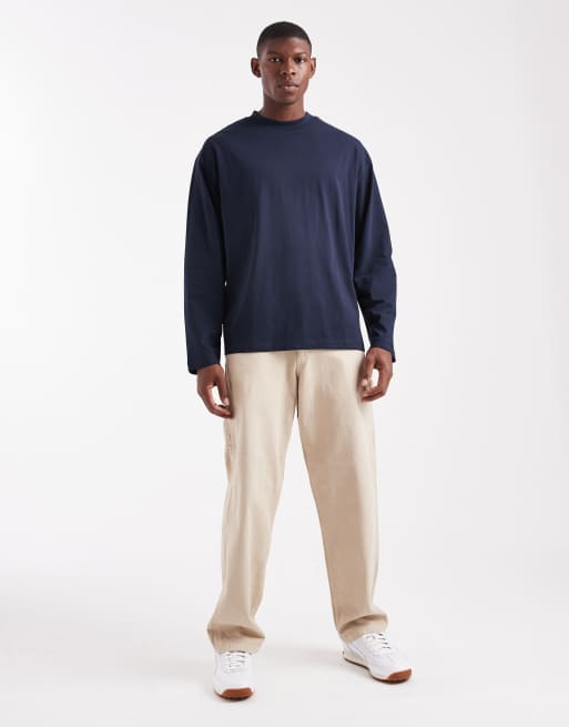 ASOS DESIGN – Langärmliges Basic-T-Shirt in Marineblau mit Oversize-Schnitt