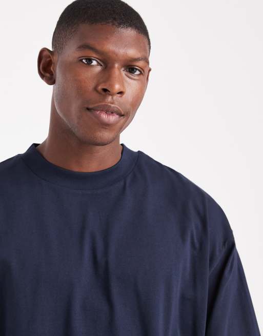 ASOS DESIGN – Langärmliges Basic-T-Shirt in Marineblau mit Oversize-Schnitt