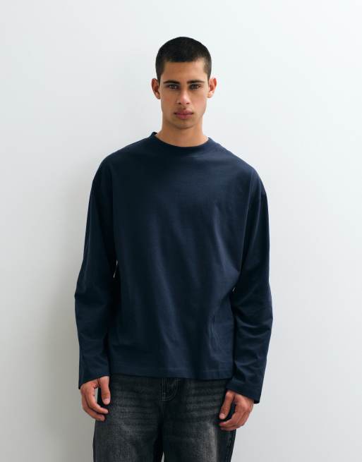 ASOS DESIGN Essentials oversized long sleeve t-shirt in navy, 4 of 5