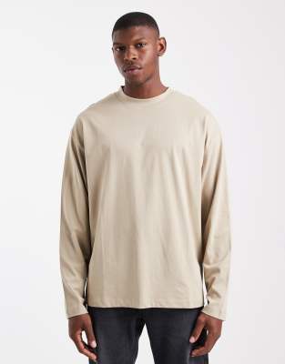 Asos Design Essentials Oversized Long Sleeve T-shirt In Neutral