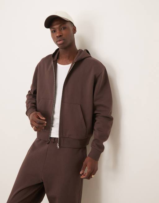 ASOS DESIGN - Essentials - Oversized og brun hættetrøje med lynlås og firkantet pasform