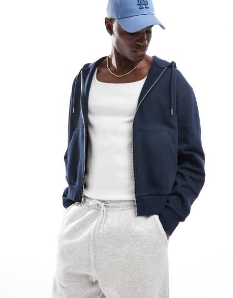 ASOS DESIGN - Essentials - Oversized og marineblå hættetrøje med lynlås og firkantet pasform - view 1