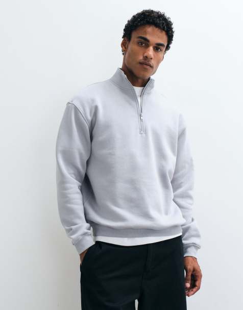 ASOS DESIGN essentials oversized quarter zip in grey - view 1