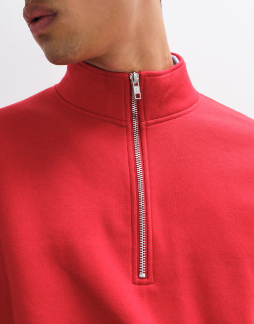 ASOS DESIGN essentials oversized quarter zip sweatshirt in red, 2 of 5