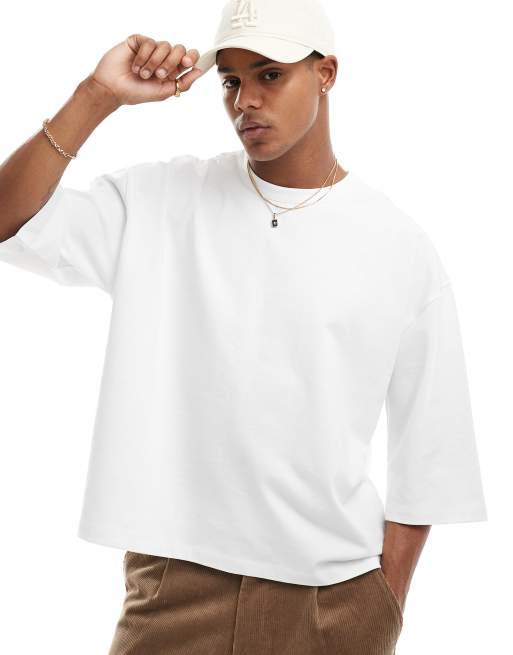 ASOS DESIGN - Essentials - Oversized recht T-shirt met halflange mouwen van 240g/m² zware stof in wit