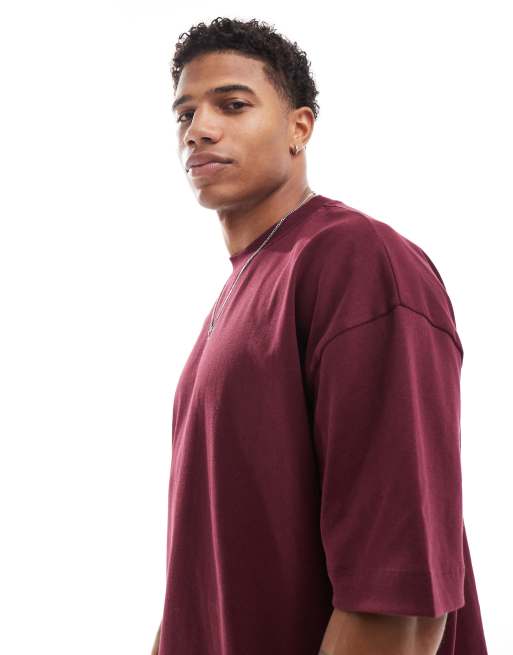 ASOS DESIGN - Essentials - Oversized recht T-shirt van 240g/m² zware stof in bordeauxrood, 3 van 4