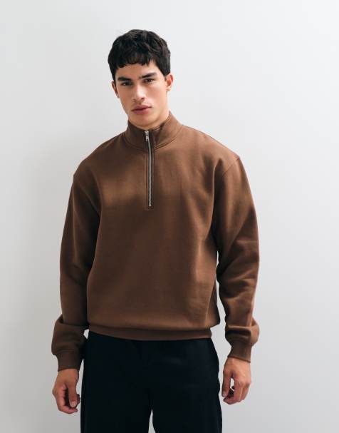 ASOS DESIGN essentials oversized relaxed fit quarter zip sweatshirt in brown - view 1