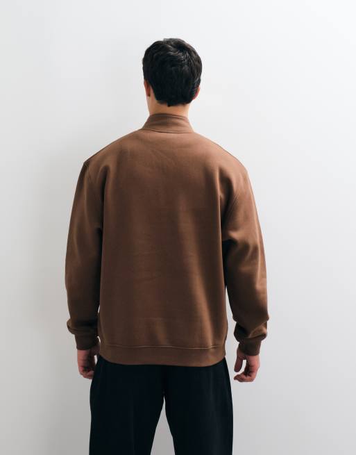 ASOS DESIGN essentials oversized relaxed fit quarter zip sweatshirt in brown, 4 of 5