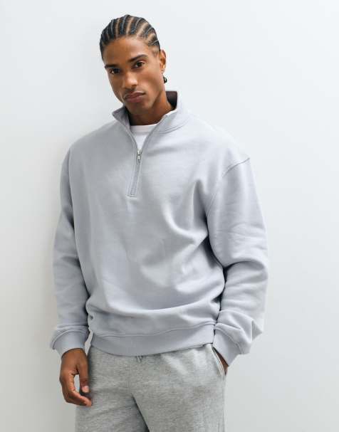 ASOS DESIGN essentials oversized sweatshirt med kvartslång dragkedja i grått - view 1
