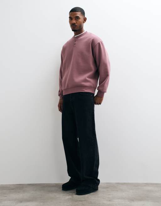 ASOS DESIGN essentials oversized sweatshirt with henley neck in pink, 2 of 10