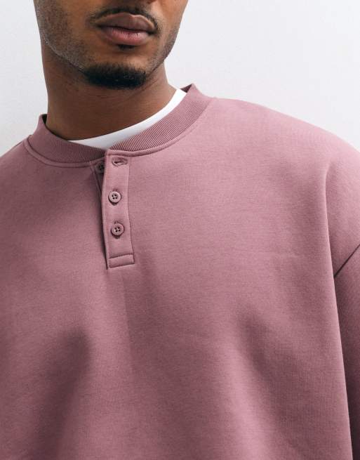 ASOS DESIGN essentials oversized sweatshirt with henley neck in pink, 3 of 10