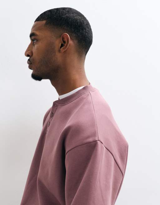 ASOS DESIGN essentials oversized sweatshirt with henley neck in pink, 5 of 10
