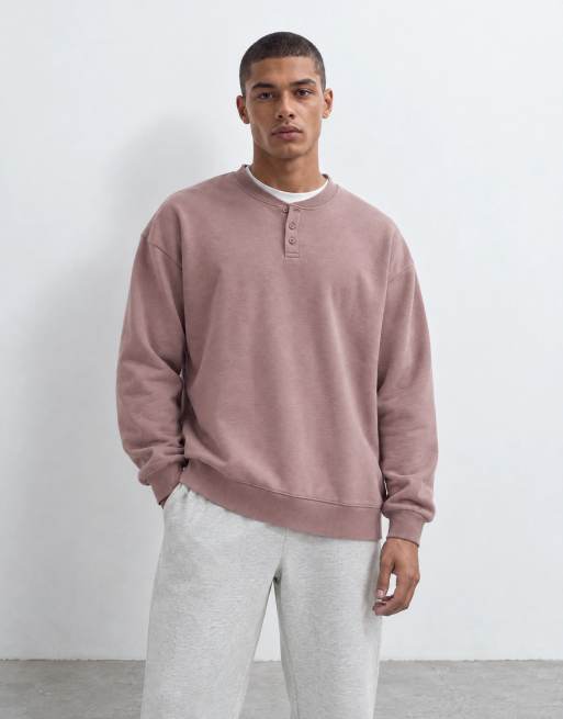 ASOS DESIGN essentials oversized sweatshirt with henley neck in pink, 6 of 10